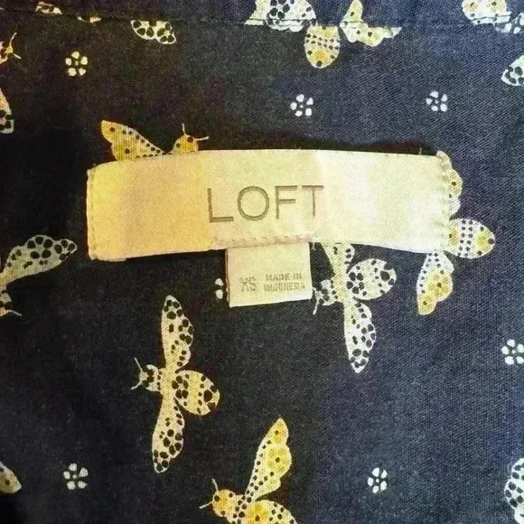 Loft women’s button up sleeveless blouse dark blue bee print cotton size XS - Picture 8 of 15